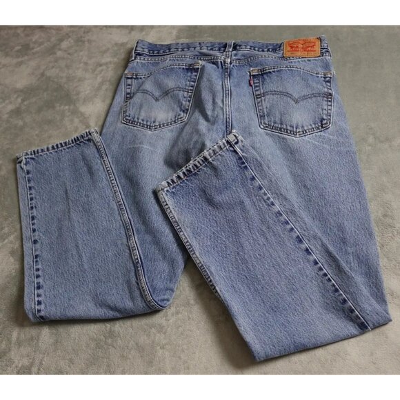 Vintage Levi's 505 Pants Men's W36 L 34 Denim Blue Ankle Flat Front Distressed - Picture 7 of 13